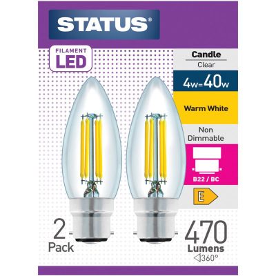 Status 4W Filament LED Candle Lightbulbs Pack of 2