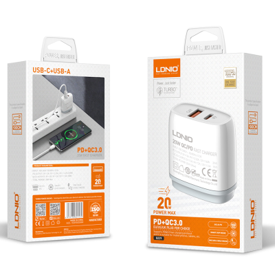LDNIO PD+QC3.0 Q229 20W Fast Charger USB-A and USB-C UK Plug
