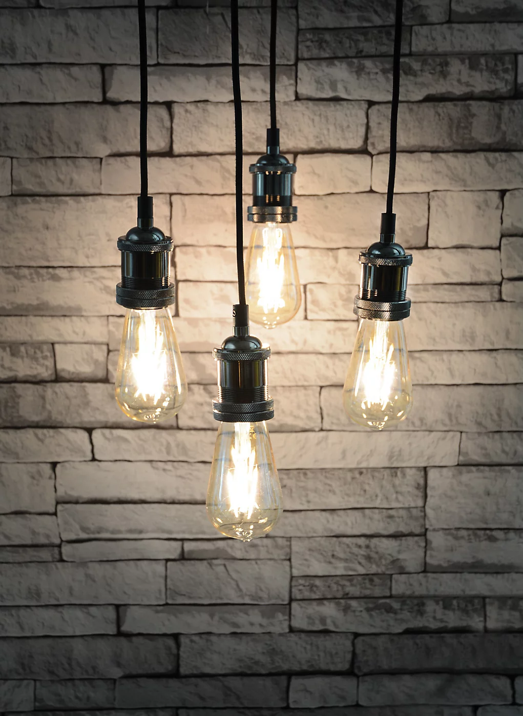 Lyyt Vintage 4 Cluster Pendant E27 Ceiling Light Lamp - Black Chrome