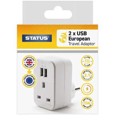 Status Travel Adapter with 2 USB Ports S2USBPTEURO1PK3