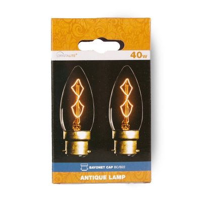 Crystalite Antique Candle BC C35 Z-Shape Bulb 40w 2 Pack