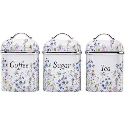Laura Ashley Set of 3 Stainless Steel Kitchen Storage Canisters VQBB25LAWMUK – Wild Meadow Floral Print