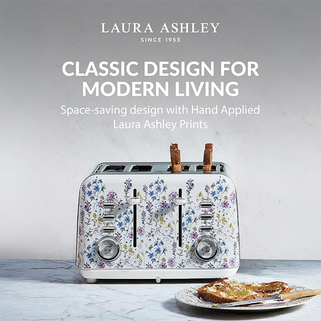 Laura Ashley 4-Slice Electric Toaster with Extra-Wide Slots VQSBT583LAWMUK – Wild Meadow Floral Print ds