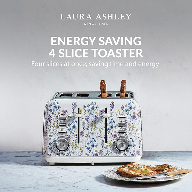 Laura Ashley 4-Slice Electric Toaster with Extra-Wide Slots VQSBT583LAWMUK – Wild Meadow Floral Print ds
