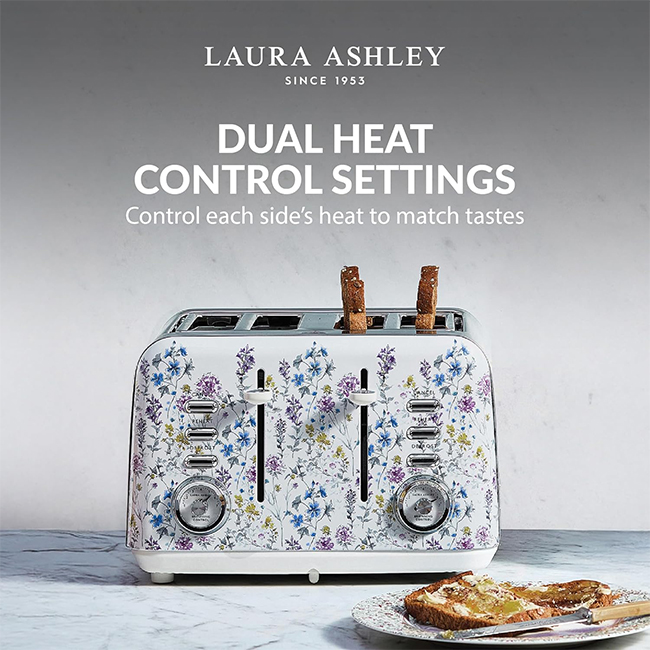 Laura Ashley 4-Slice Electric Toaster with Extra-Wide Slots VQSBT583LAWMUK – Wild Meadow Floral Print ds