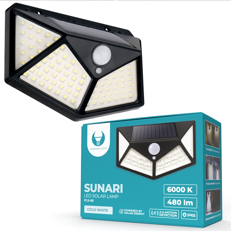 Forever Light SUNARI FLS-65 Solar Lamp | 100 SMD LED 6W 480lm PIR Outdoor Light