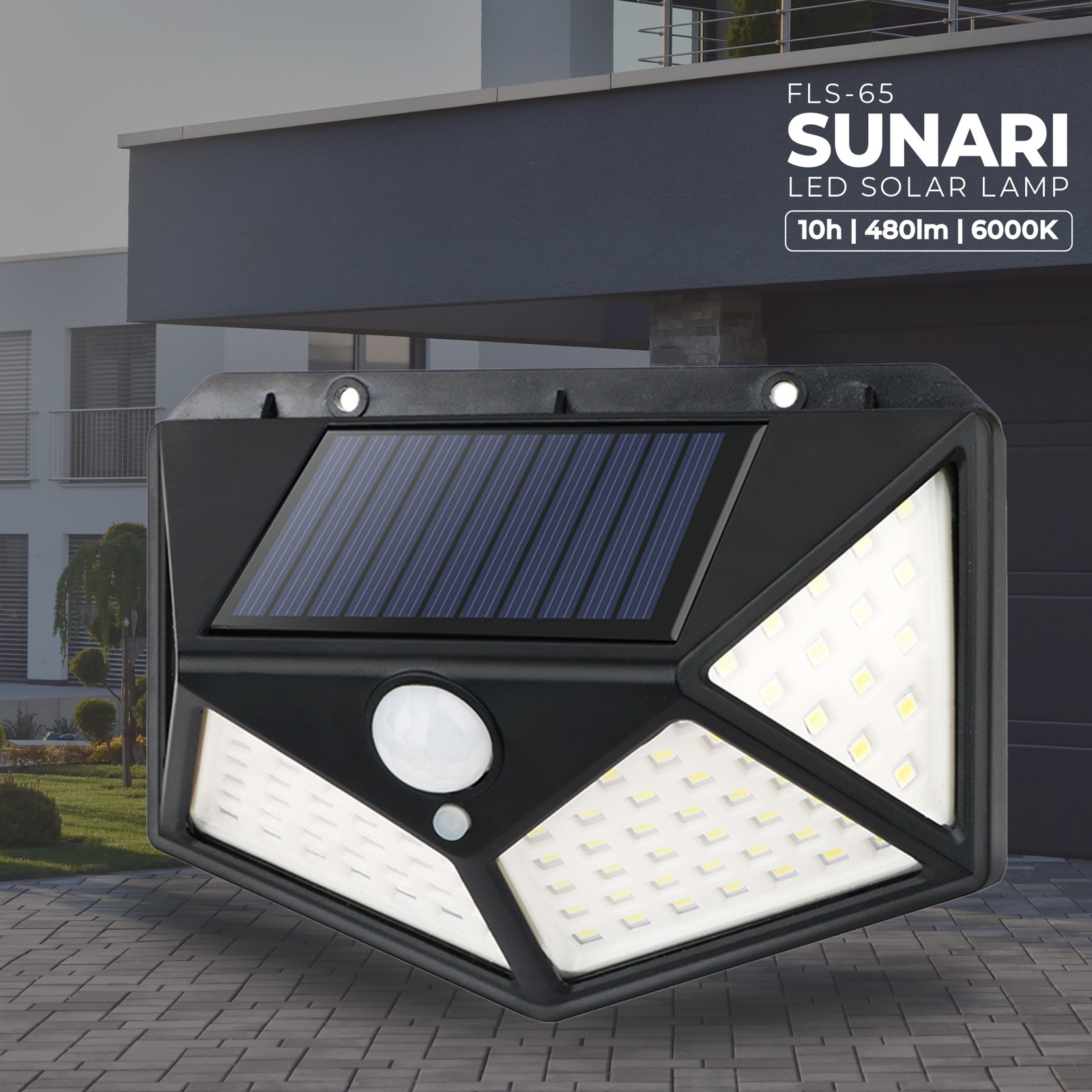 Forever Light SUNARI FLS-65 Solar Lamp | 100 SMD LED 6W 480lm PIR Outdoor Light